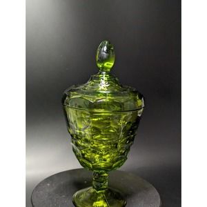 Viking Art Glass GREEN GEORGIAN New Martinsville Covered Candy Dish Compote Urn